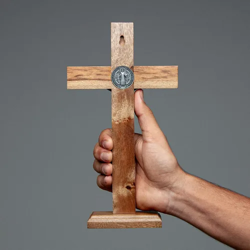 Vista 7 de Intercession Crucifijo de cruz de madera para pared y mesa (plata envejecida, 5 pulgadas)