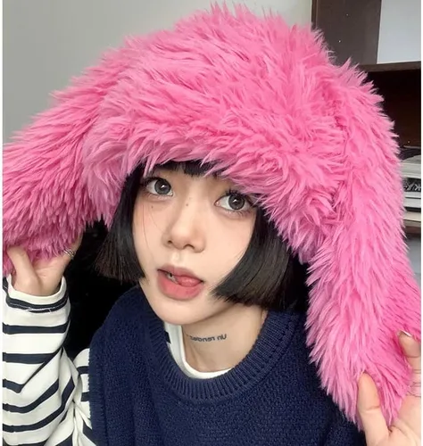 Vista 2 de Gorro para mujer, con orejas de conejo, de piel sintética, para invierno, cálido, para esquí, al aire libre, para invierno