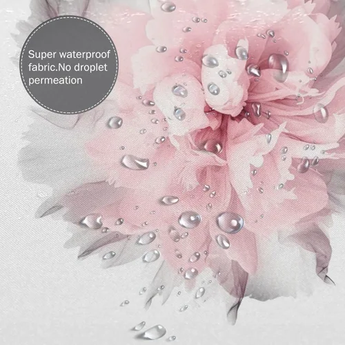 Vista 4 de YLATY2877 - Cortina de ducha abstracta de flores para baño, juego de cortina de ducha bohemia floral roja y rosa, tela transparente, moderna