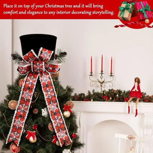 Vista 5 de Sombrero de adorno para árbol de Navidad, sombrero negro con lazo y cinta alargada - Adornos para árbol de Navidad para fiesta de Navidad, ornamento