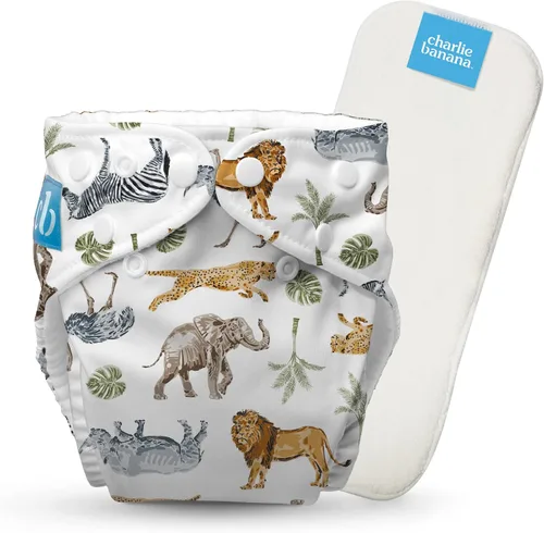 Vista 39 de Charlie Banana Pañales de tela, reutilizables, lavables, ajustables, talla única, para bebés y niños pequeños, con inserto absorbente, aviador