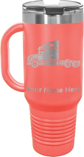 Vista 52 de LaserGram Taza de café aislada al vacío de 15 onzas, cabina de camión, grabado personalizado incluido (negro)