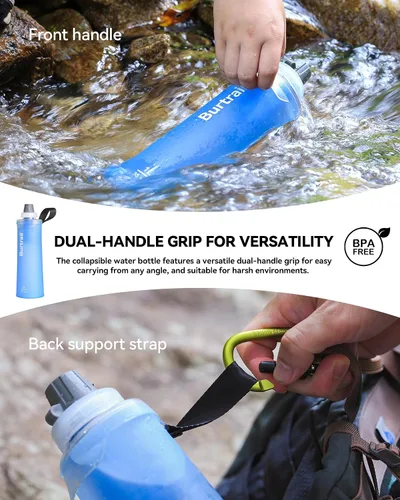 Vista 6 de Botella de filtro de agua plegable de 1.0 L, sin BPA, ultraligera y duradera, con cartucho de tapa de filtro de 1.654 in, botella de agua filtrada
