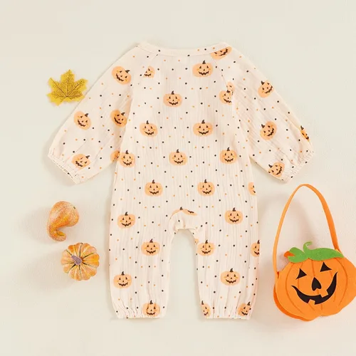 Vista 66 de Disfraz de Halloween para bebé niño y niña, mameluco de manga larga con diseño de calabaza, mameluco para Halloween