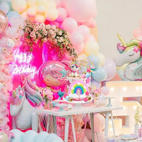 Vista 6 de 29 adornos para tartas de unicornio, decoración de pastel de arcoíris con estrellas arco iris, bolas de unicornio, decoraciones de pastel de feliz