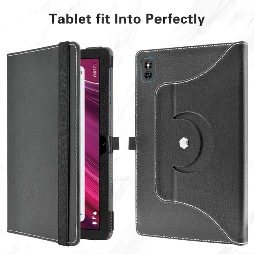 Vista 4 de BIGE Funda giratoria para BLU M10L Plus, soporte giratorio de 360 grados con cubierta de patrón lindo para tableta de 10.1", color negro