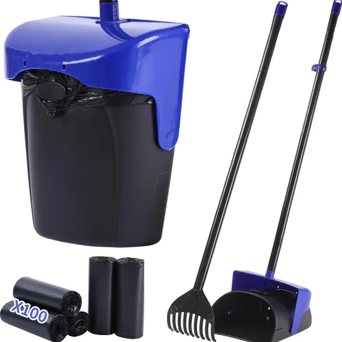 Vista 12 de Cubo giratorio grande y rastrillo con 160 bolsas de residuos, recogedor de excrementos de perro resistente con accesorio para bolsa para perros