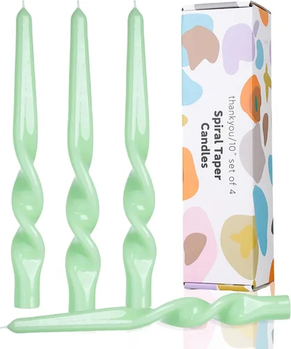 Vista 16 de Vela cónica verde en espiral para vacaciones, boda, fiesta, cera sin perfume, vela sin goteo, regalo de cumpleaños, regalo de Navidad, 7.5 pulgadas