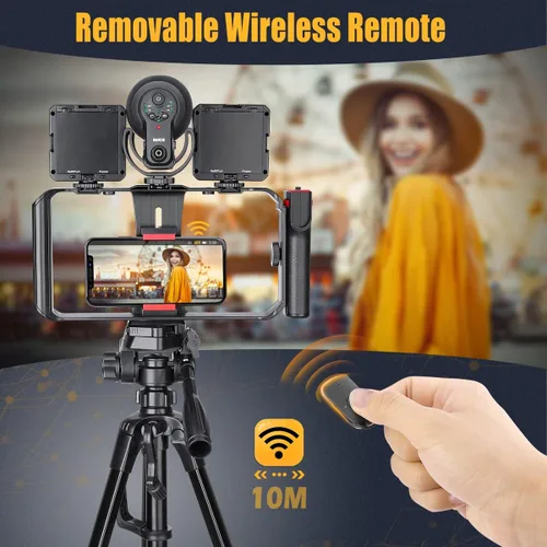 Vista 3 de Zeadio Soporte para smartphone con agarre estabilizador, soporte de trípode para video de celular, con obturador remoto inalámbrico para todos