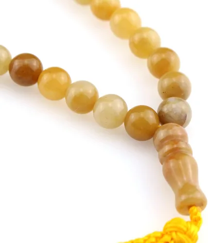 Vista 3 de Muslims Islamic Dhikr Tasbeeh Tasbih - Cuentas de oración, 33 cuentas de piedra de jade amarillo con borla