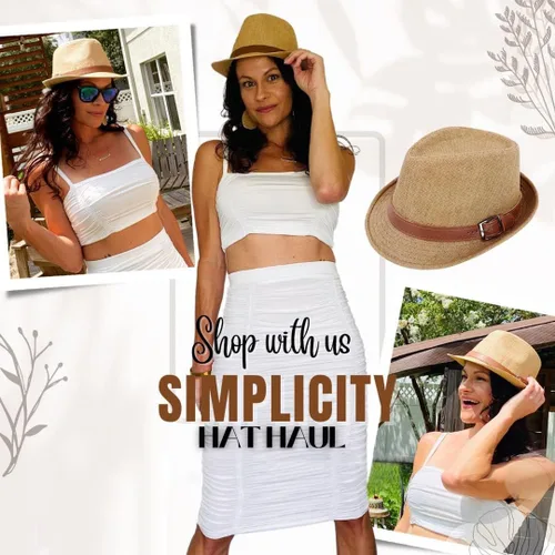 Vista 6 de Simplicity Sombrero de paja Trilby Fedora estilo Panamá con cinturón de cuero