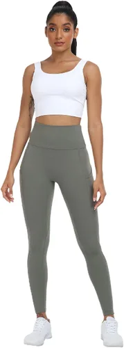 Vista 6 de HERRLA Leggings de cintura alta para mujer con bolsillo, pantalones de yoga cruzados para gimnasio y entrenamiento