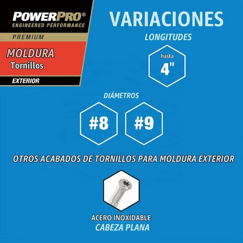 Vista 6 de Power Pro 48630 Tornillos de molde, #8 x 1-5/8", tornillos multiusos para madera, cubierta, compuesto y moldura exterior, resistente a la corrosión