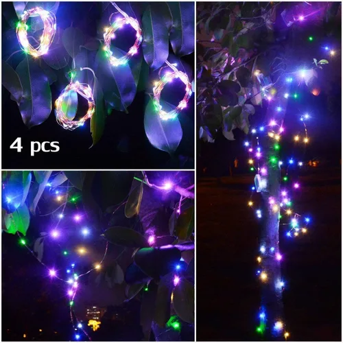 Vista 9 de Serie de 4 paquetes de 50 luces LED multicolores de Navidad, luces de cuento de hadas con batería, mini tira de luces LED alimentadas por