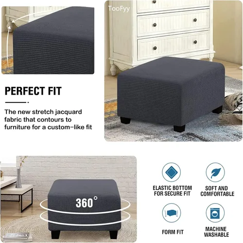 Vista 4 de Funda otomana de alta elasticidad, fundas protectoras de terciopelo elástico para reposapiés, lavable, resistente a la suciedad, con parte inferior
