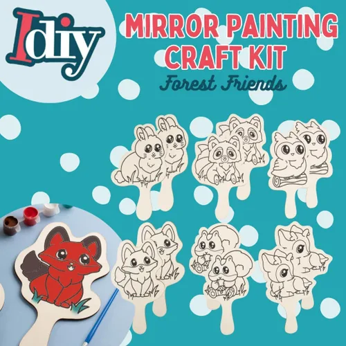Vista 2 de Idiy Paint Your Own Forest Animals - Kit de espejo de 12 unidades con pintura y pincel No prep needed • 6 forest animal mirrors • Individually