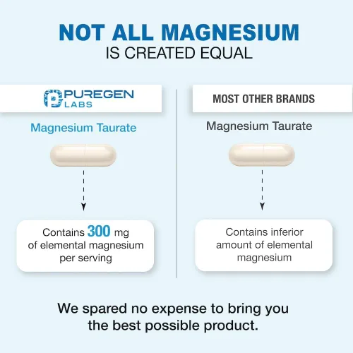 Vista 3 de Puregen Labs - Taurato de magnesio 1500 mg por porción [alta potencia de magnesio elemental] 180 cápsulas vegetales, queladas para una absorción