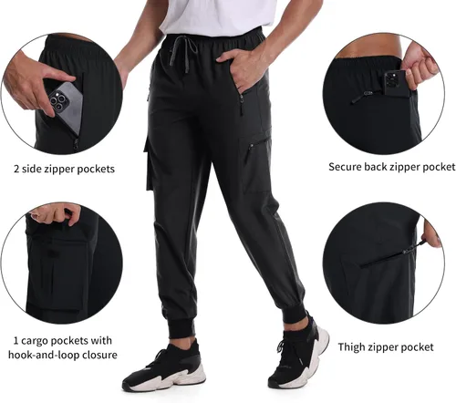 Vista 5 de Mens Cargo Joggers Pants Quick Dry Lightweight Running Athletic Workout Cargo Hiking Pants Casual Pants