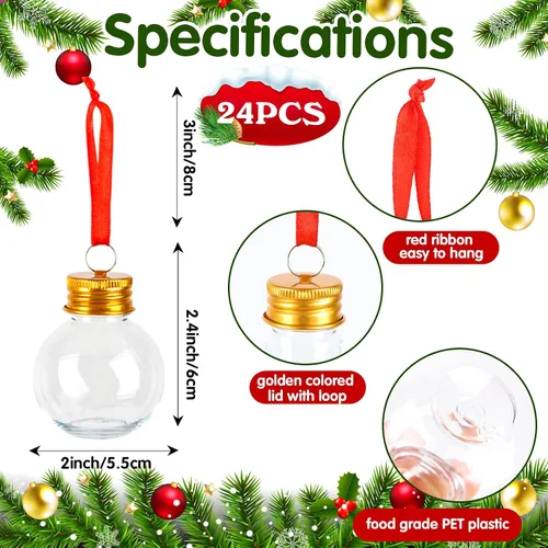 Vista 2 de FOIMAS 24 piezas Bolas de Navidad de Alcohol, Adornos de Árbol de Navidad Rellenables de Alcohol Transparentes Adornos Colgantes de Bola de Alcohol