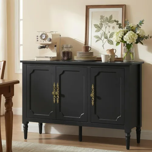 Vista 7 de RoyalCraft Armario buffet con almacenamiento, aparador moderno de mediados de siglo con 3 puertas, mesa de café pintada con estantes ajustables
