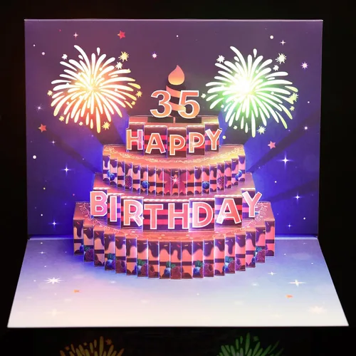 Vista 21 de Yinqing Tarjetas de cumpleaños número 11, tarjeta de felicitación de pastel de cumpleaños con luz y música, tarjeta de felicitación de regalo