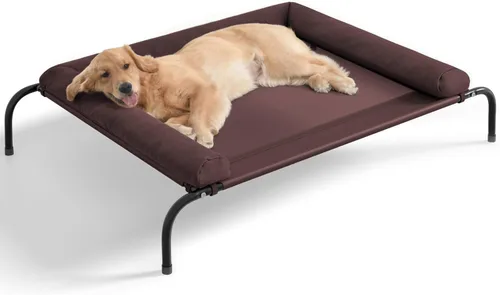 Vista 8 de Cama elevada para perros con enfriamiento - Cuna elevada para perros medianos al aire libre con malla transpirable, cuna elevada portátil para Marrón