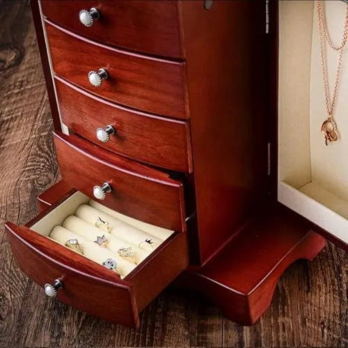 Vista 3 de Elegant Wooden Jewelry Organizer - Multi-Layer Storage Box for Rings, Earrings, Necklaces, Bracelets & Watches - Retro Style Accessory Solution for