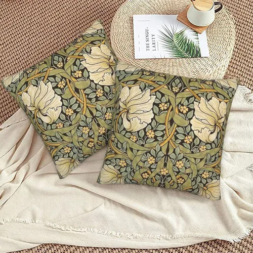 Vista 3 de Juego de 2 fundas de almohada de William Pimpernel Morris de 18 x 18 pulgadas, almohada estética para dormitorio, funda decorativa de terciopelo