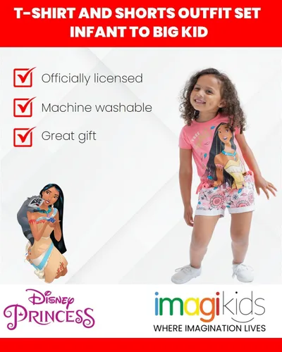 Vista 3 de Disney Frozen Moana Princess Tiana - Conjunto de camiseta floral y pantalones cortos de rizo francés para niños pequeños y grandes