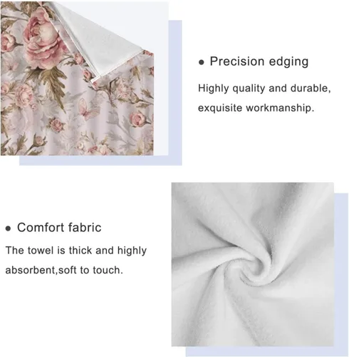 Vista 4 de Juego de toallas de baño para baño, diseño artístico de flores de peonía, hojas de flores, estilo shabby chic, juego de 3 toallas de lujo, 1 toalla
