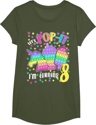 Vista 101 de Let's Pop-it I'm turning 8 Colorful 8th Birthday - Camiseta para niña, Negro