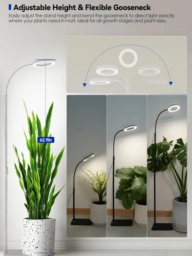 Vista 5 de GLOWRIUM Luces de cultivo para plantas de interior, lámpara de pie LED de espectro completo con soporte de altura y ángulo ajustables, luz