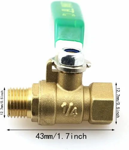 Vista 3 de Válvula de bola de 1/4 pulgadas BLLNDX 1/4 pulgadas NPT compresor de aire Válvula de latón Mini hembra macho en línea interruptor de apagado de bola