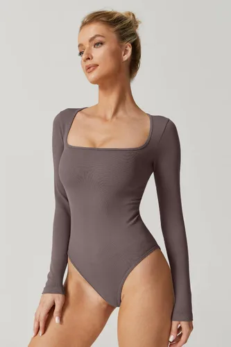 Vista 4 de Meyeeka Body sexy sin costuras para mujer con cuello cuadrado, manga larga