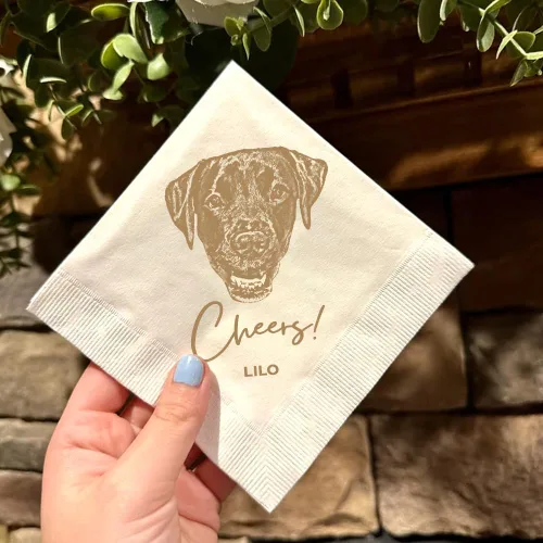 Vista 5 de Servilletas de boda con ilustraciones de perros de lujo, servilletas de boda personalizadas, servilleta de bar de cóctel para recepción, despedida
