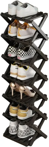 Vista 21 de YYW Zapatero de bambú para entrada, estantes de zapatos de pie libre, estante de armario, organizador vertical plegable de almacenamiento de zapatos
