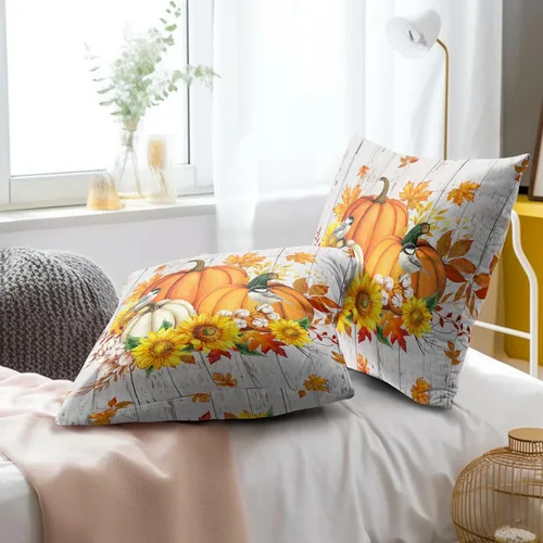 Vista 7 de Giwawa Juego de 2 fundas de almohada de calabaza otoñal de 16 x 16 pulgadas, fundas de cojín de algodón de madera de girasol para sofá, patio