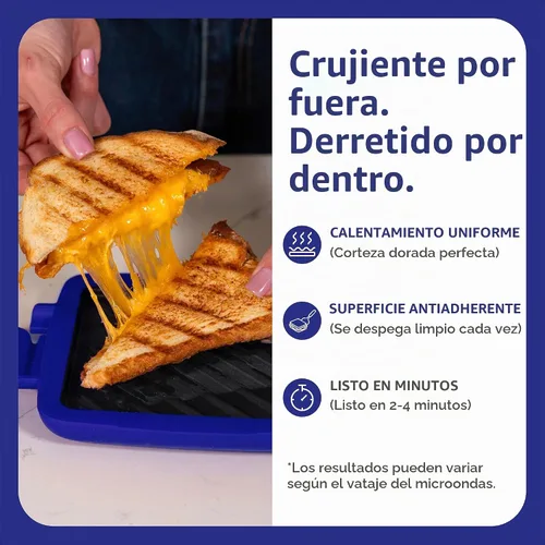 Vista 2 de Sandwichera clásica para microondas, parrilla para microondas, tostadora, sándwiches de queso a la parrilla de 3 minutos, cubierta de silicona Azul