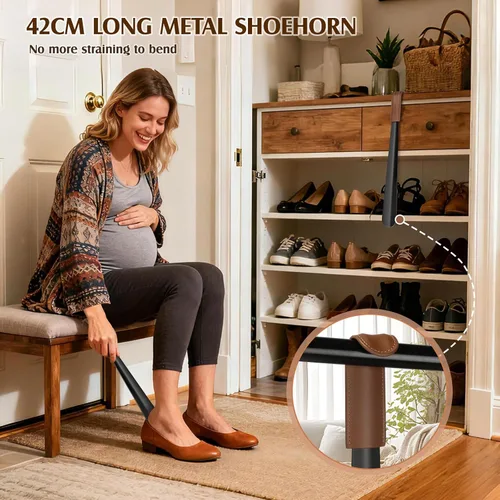 Vista 4 de ZOMAKE - Calzador largo de metal con mango largo para hombres y mujeres Mango A-negro/marrón