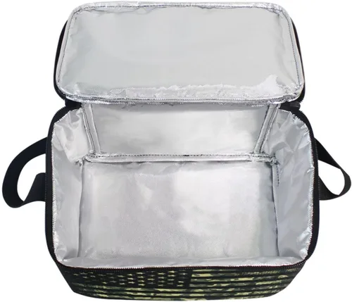 Vista 2 de Naanle Bolsa de almuerzo de lona aislada con cremallera para niños, adultos, hombres y mujeres, camuflaje con bandera estadounidense de correa