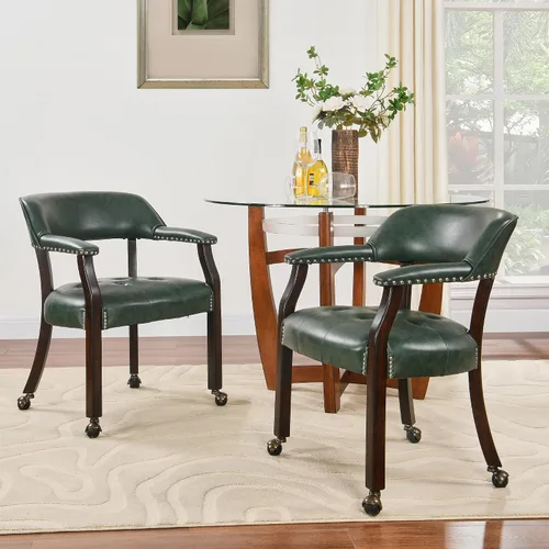 Vista 48 de LEEMTORIG Juego de 2 sillas de comedor con ruedas y brazo, sillas de comedor grandes con ruedas, silla de mesa de póquer de madera maciza, 26