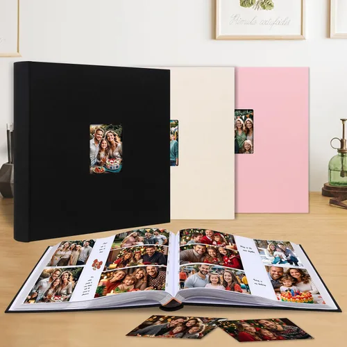 Vista 8 de Álbum de fotos 4x6 600 fotos con espacio para escribir, libro de fotos 4 x 6 con cubierta de lino y ventana frontal, álbum de fotos 4x6, álbum