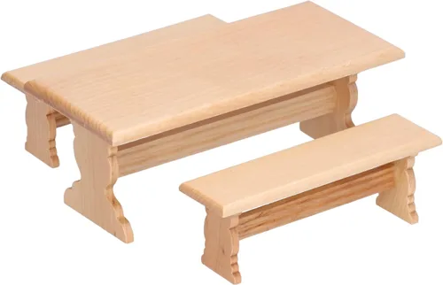 Vista 9 de Juego de mesa y banco de madera para casa de muñecas a escala 1:12, muebles de casa de muñecas en miniatura, mesa de comedor larga para sala