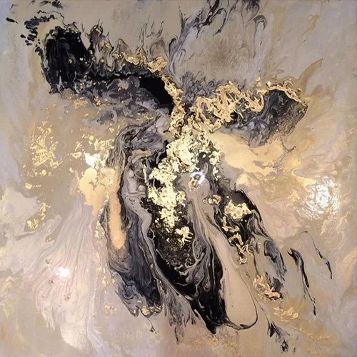 Vista 3 de Mural de pared grande geométrico dorado, salpicado de tinta negro y dorado salpicado con tinta, mural de vinilo autoadhesivo, decoración moderna