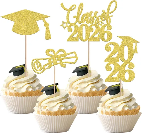 Vista 12 de Rsstarxi Paquete de 40 decoraciones para cupcakes Class of 2025 Congrats Grad 2025 Grad Cap Diploma Cupcake Picks Decoraciones para So Proud of You