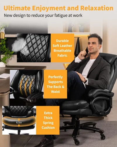 Vista 9 de Silla de oficina ejecutiva grande y alta con soporte lumbar ajustable, asiento extra ancho, silla de escritorio de computadora resistente