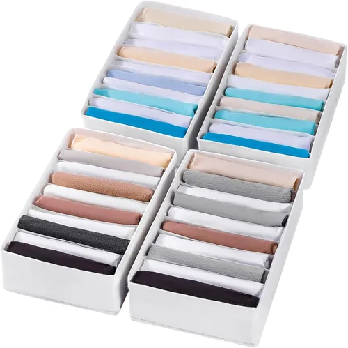 Vista 14 de Paquete de 4 organizadores de cajones de camisetas para ropa, caja de almacenamiento de armario con 10 compartimentos de rejillas, organizador