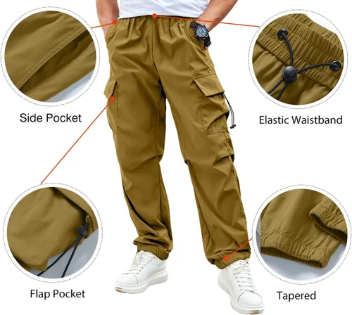 Vista 5 de JMIERR Pantalones cargo holgados para hombre, estilo casual, de paracaídas, holgados, con bolsillos, para uso urbano