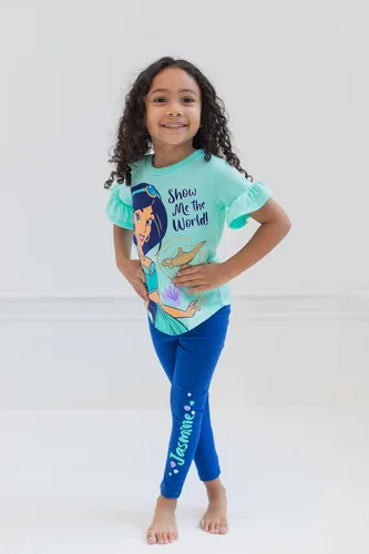 Vista 2 de Disney Frozen Princess - Conjunto de camiseta y leggings para niñas pequeñas y grandes, diseño floral de Moana