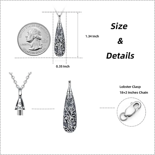 Vista 79 de Collar con colgante de urna de cenizas de cremación y árbol de la vida para mujer, plata de ley US1